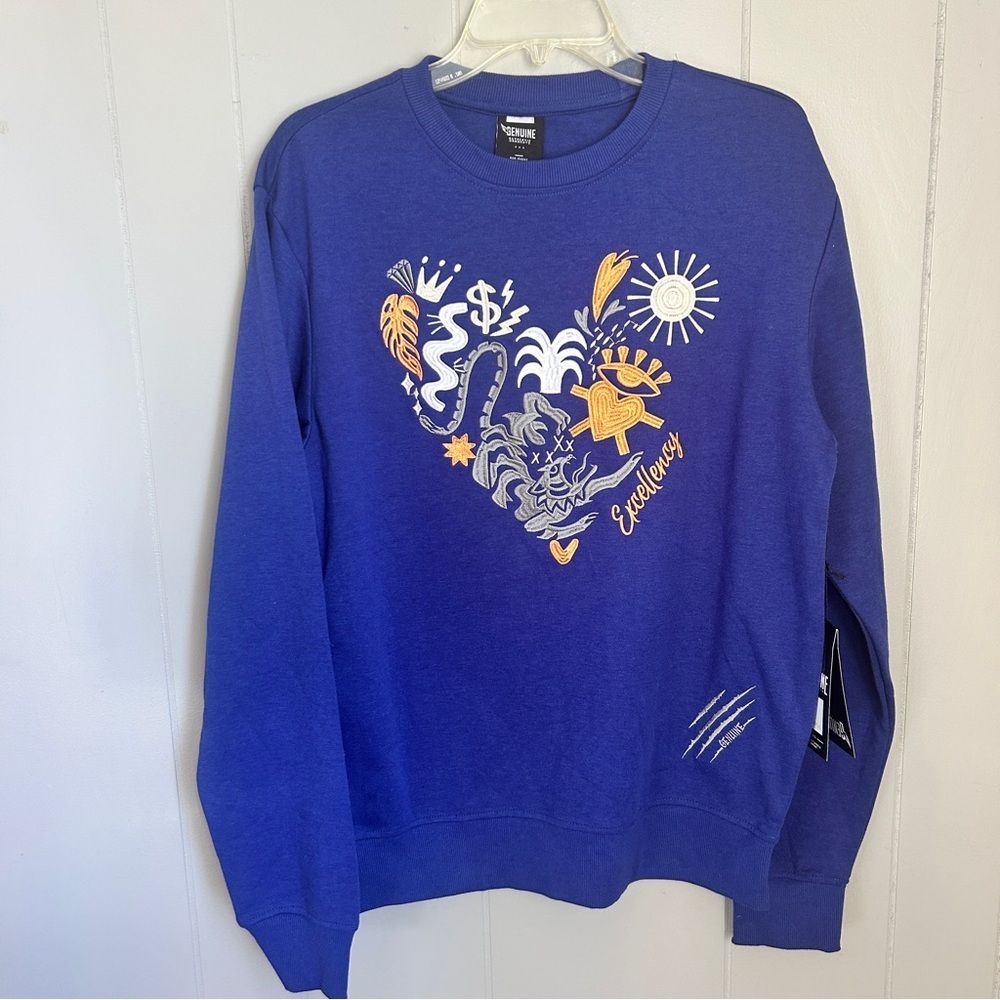 Genuine Authenic Garments Royal Blue Graphic Crew Neck Embroidered Sweatshirt